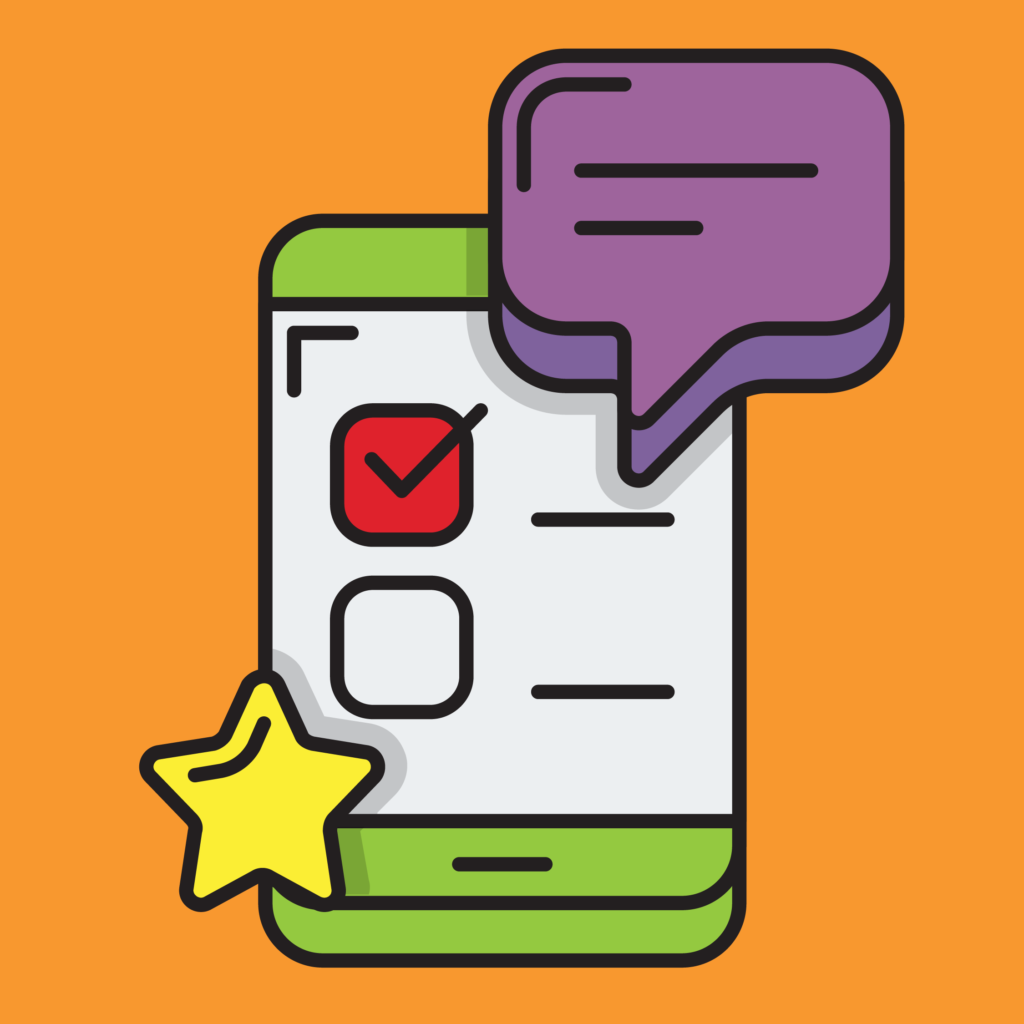 An illustration of a mobile phone with a speech bubble coming out of it.