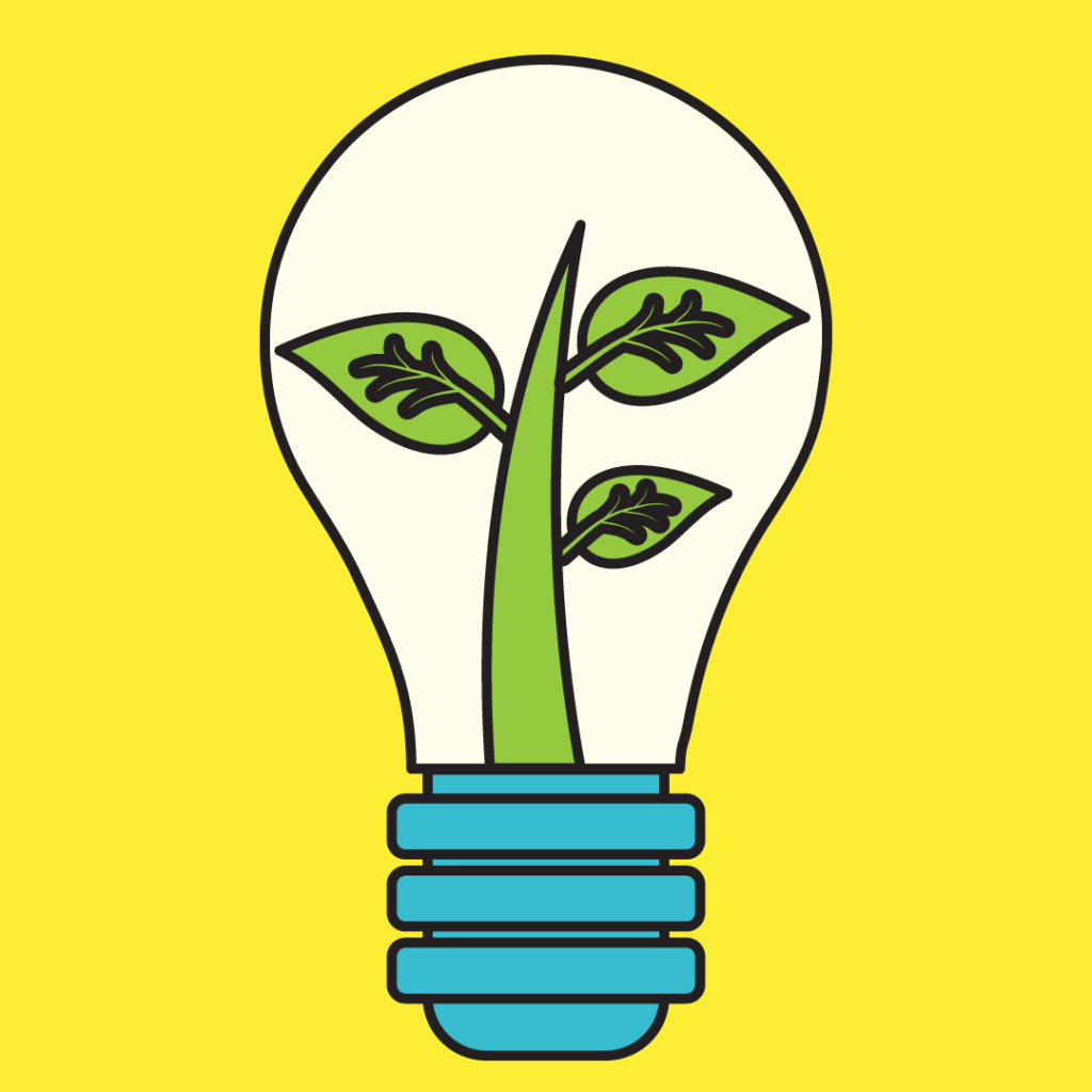 An illustration of a lightbulb with a plant growing inside it