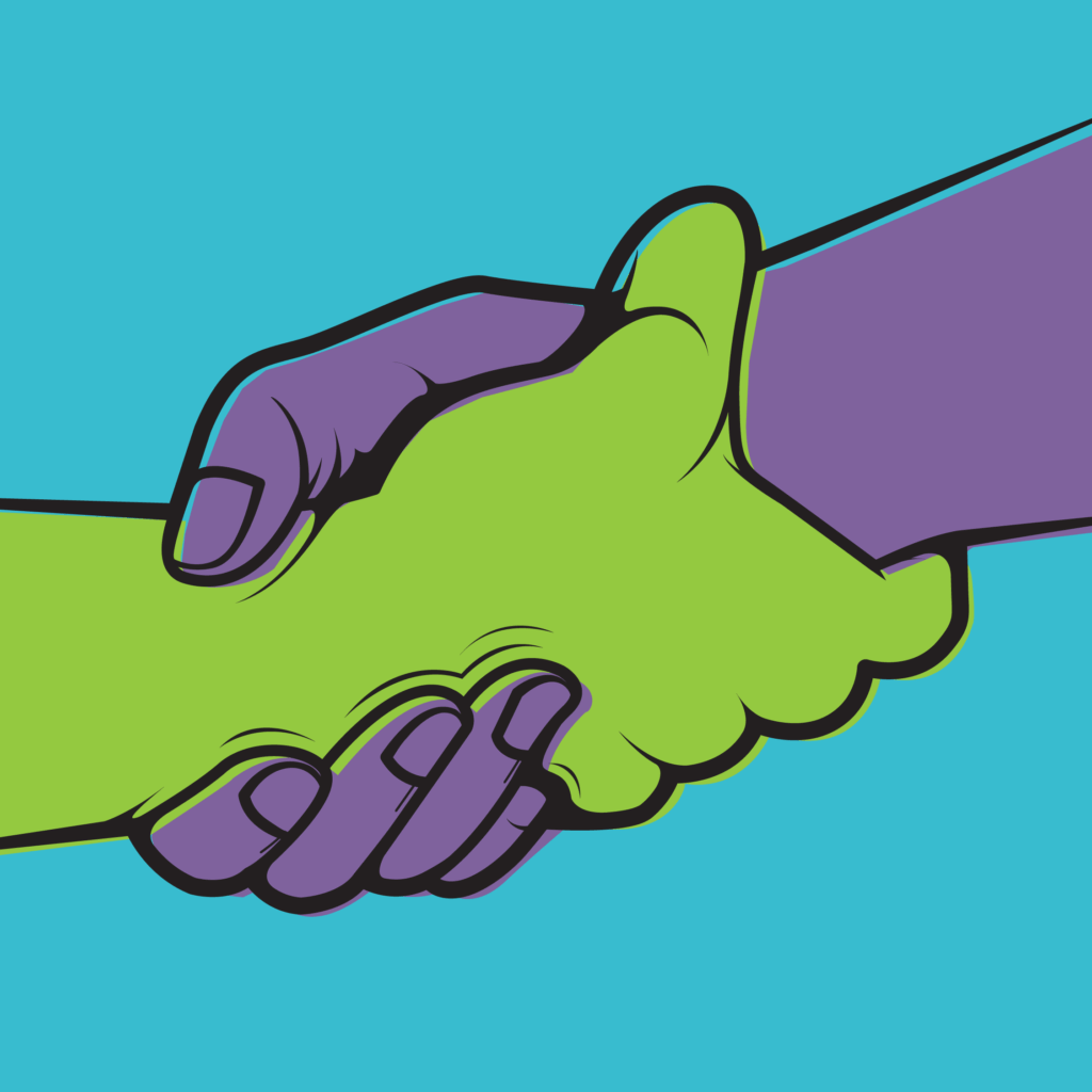 An illustration of two hands grasping each other