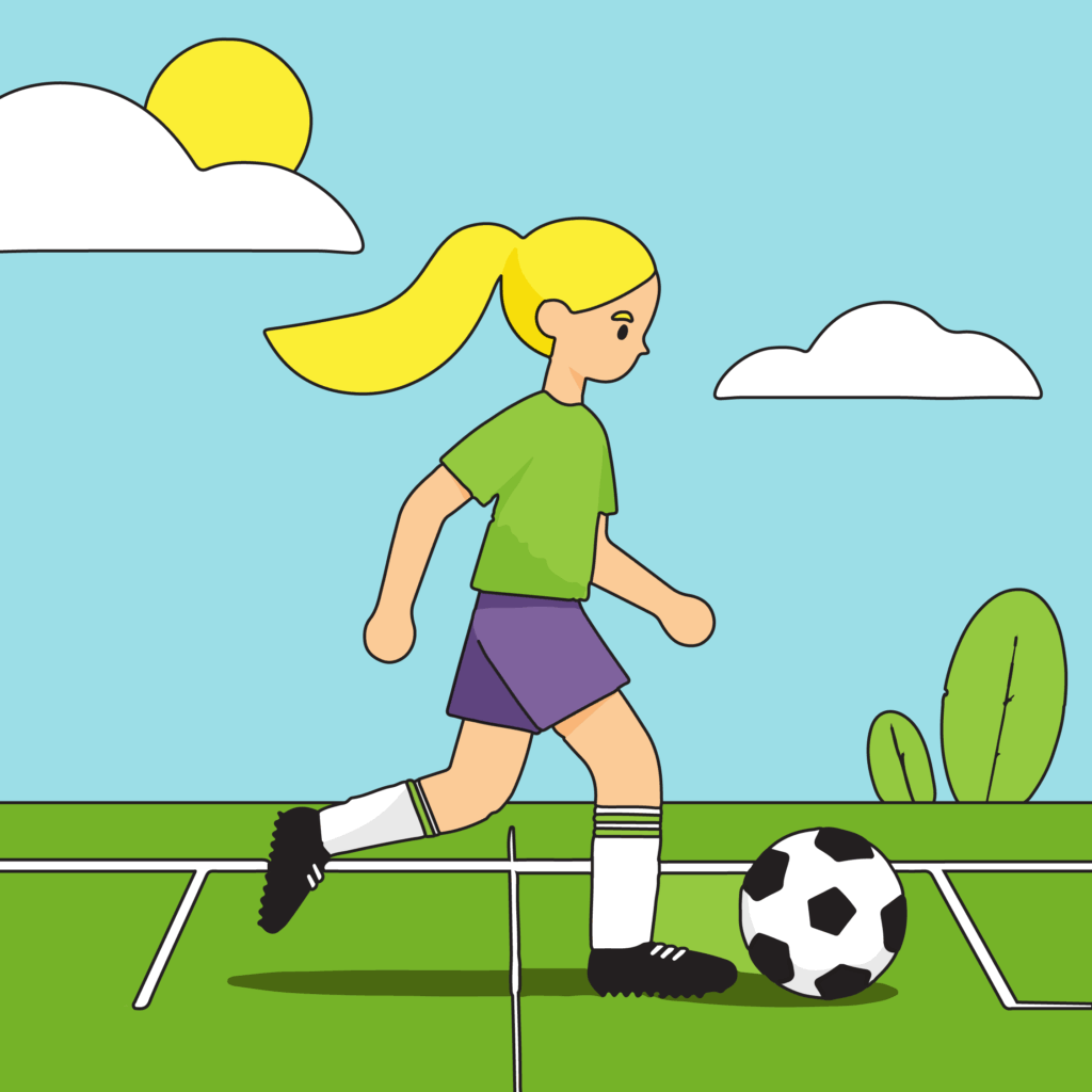 An illustration of a girl playing football